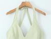 New Deep V-Neck Halter Pleated Waist-Cinching Slim Dress