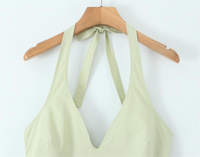 New Deep V-Neck Halter Pleated Waist-Cinching Slim Dress
