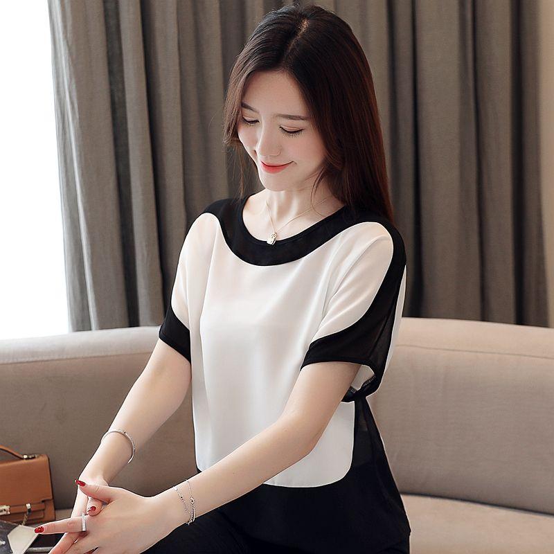 Mature Women's Loose Short-Sleeved Chiffon Shirt