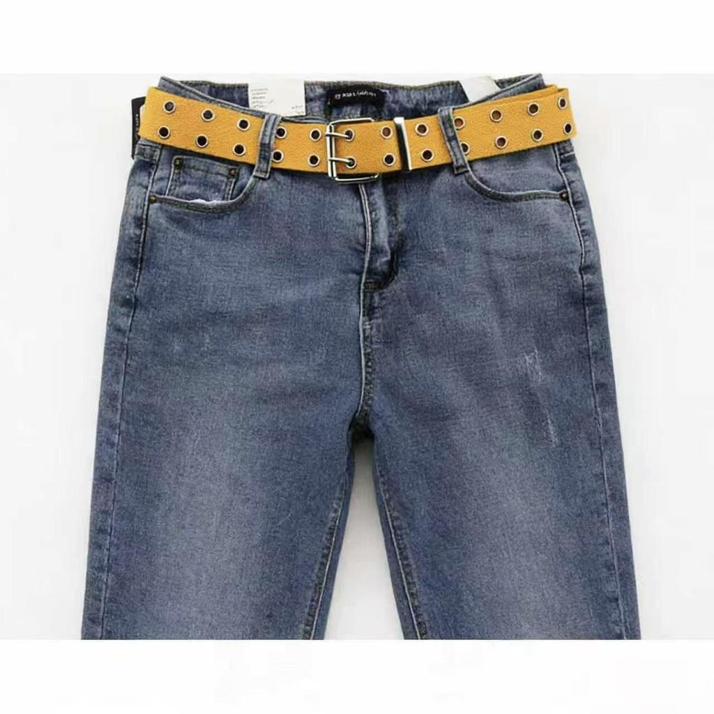 Trendy Double-Breasted Canvas & Rivet Belt - Casual Hollowed-Out Denim Belt with Leather Accents