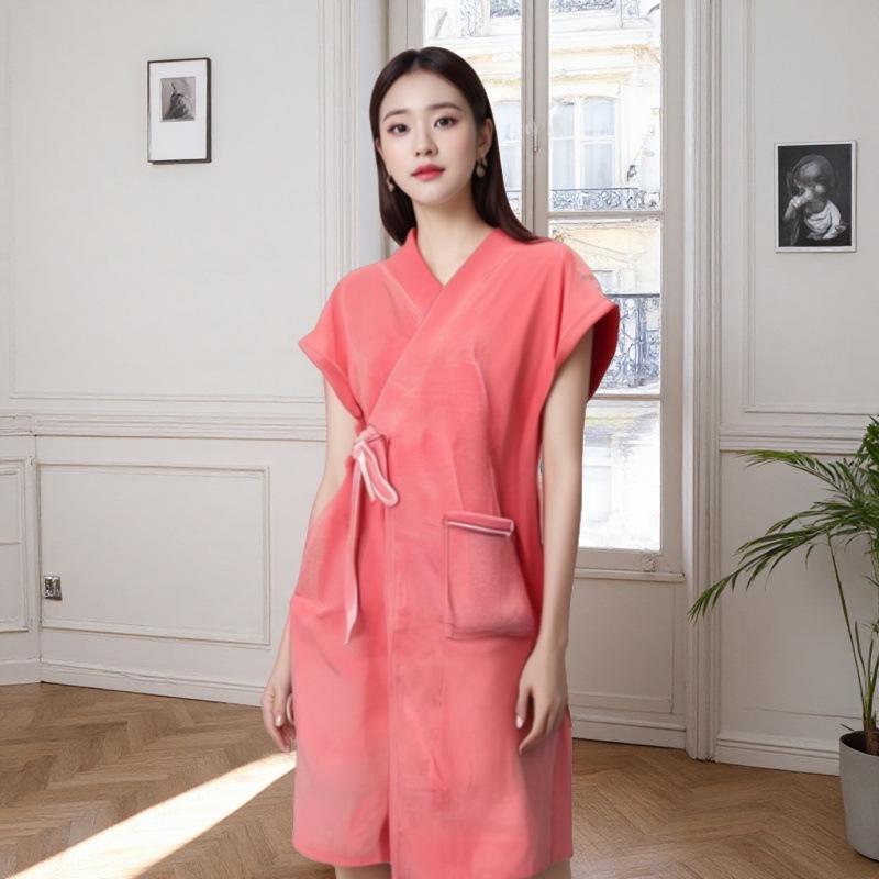 Unisex Plaid Absorbent Bath Towel Robe - Short Sleeve Couplet for Men and Women