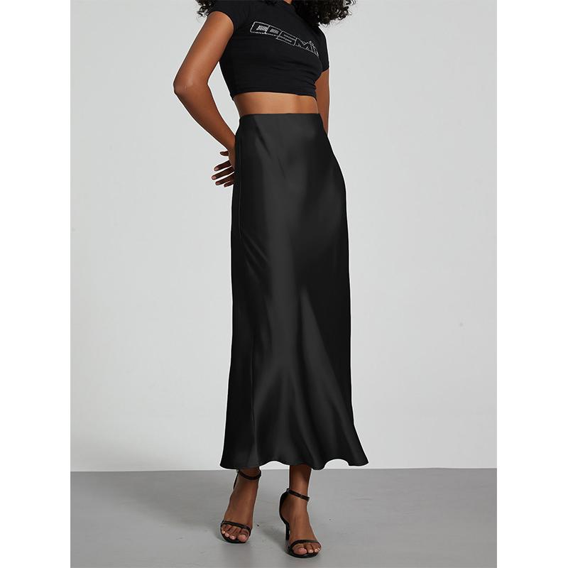 Gonna Lunga Satinata Moda Festa Vita Alta Monocolore Casuale Base Gonne Donna Gonna a Sirena Chic Estate Abbigliamento Donna