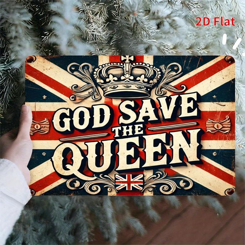 2D Flat 12x8 Inch Metal Wall Art - British Royal Theme, Vintage Style with Crown & Union Jack, Ideal for Living Room, Study, Hot