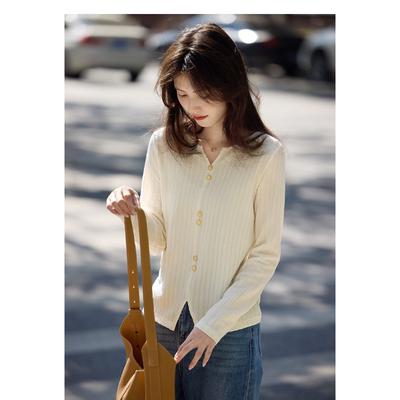 T-shirt Women's Slit Long Sleeve Right Shoulder Bottoming Shirt Top