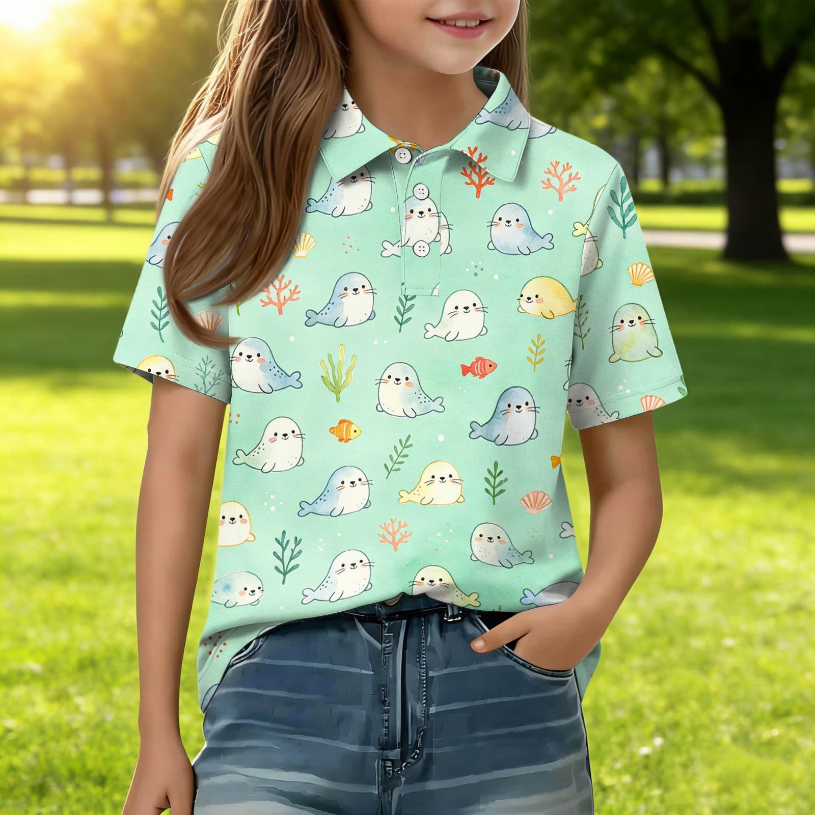 

Kids Short Sleeve Polo Shirt Animal Print Casual Top Lightweight Breathable Comfortable Fit Soft Fabric for Everyday Wear 160