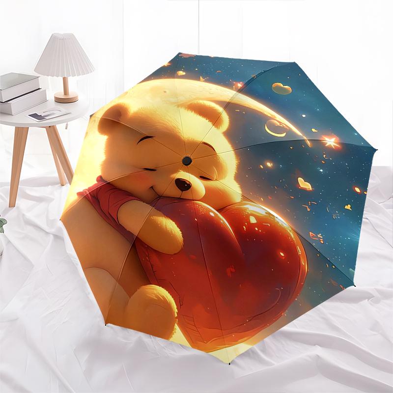 Panda,Heart Fully automatic themed umbrella - 8 ribs durable iron frame, tri-fold compact design, perfect as a gift, travel umbrella, unisex