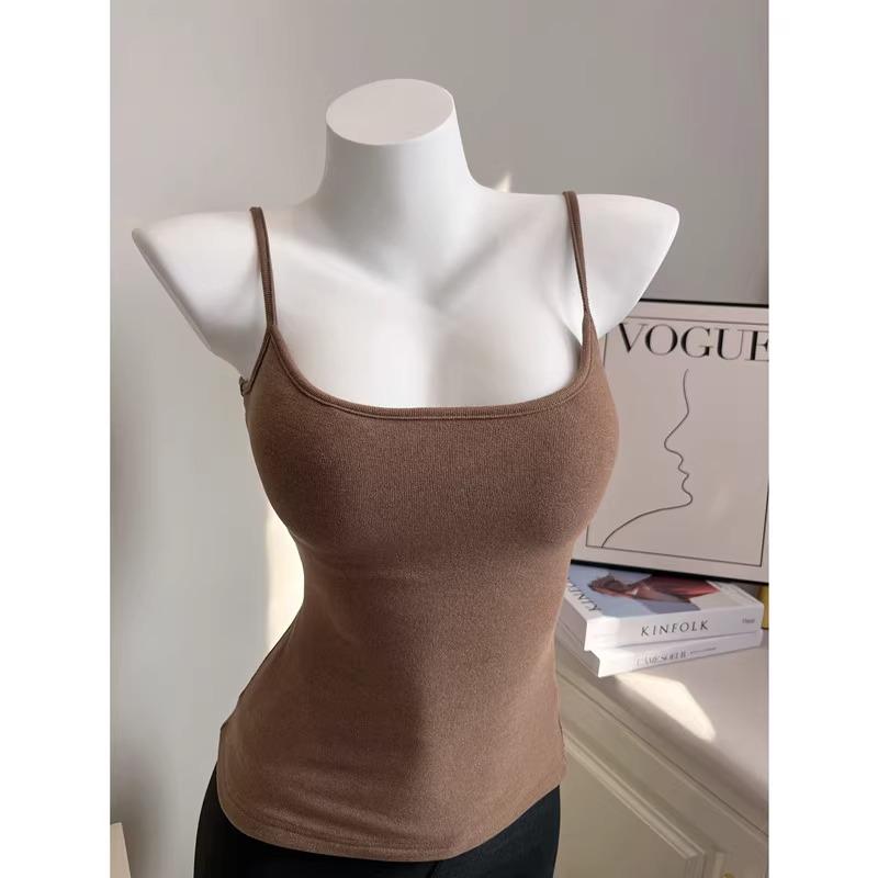 Chest-Enhancing Brushed Cotton Camisole with Inner Padding and Flared Design for Women