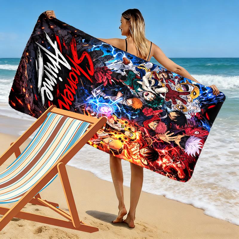Anime Characters Print Beach Towel, Large Soft Quick Dry Towel for Beach Camping Swimming