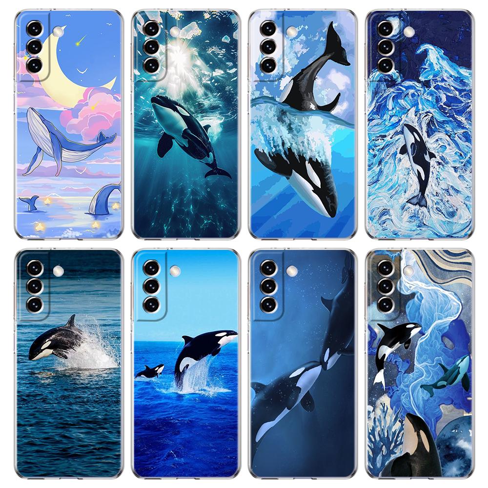 Phone Case For Samsung Galaxy S24 Ultra S23 FE S22 S20 S21 5G S10 S9 Plus S10E S8 Clear Orca ocean lovely killer whale Cover