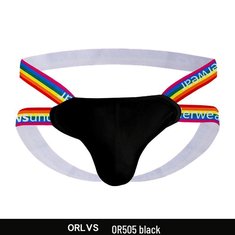 Rainbow Men's Double Thong: Seductive Erotic Pouch & Buttocks Revealing T-Pants OR505
