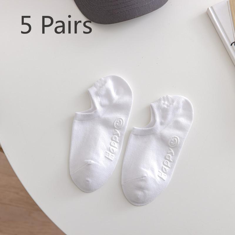5 Paia di Calzini da Donna Primavera Estate Colore Unico Basso Silicone Antiscivolo Colore Caramella Invisibili