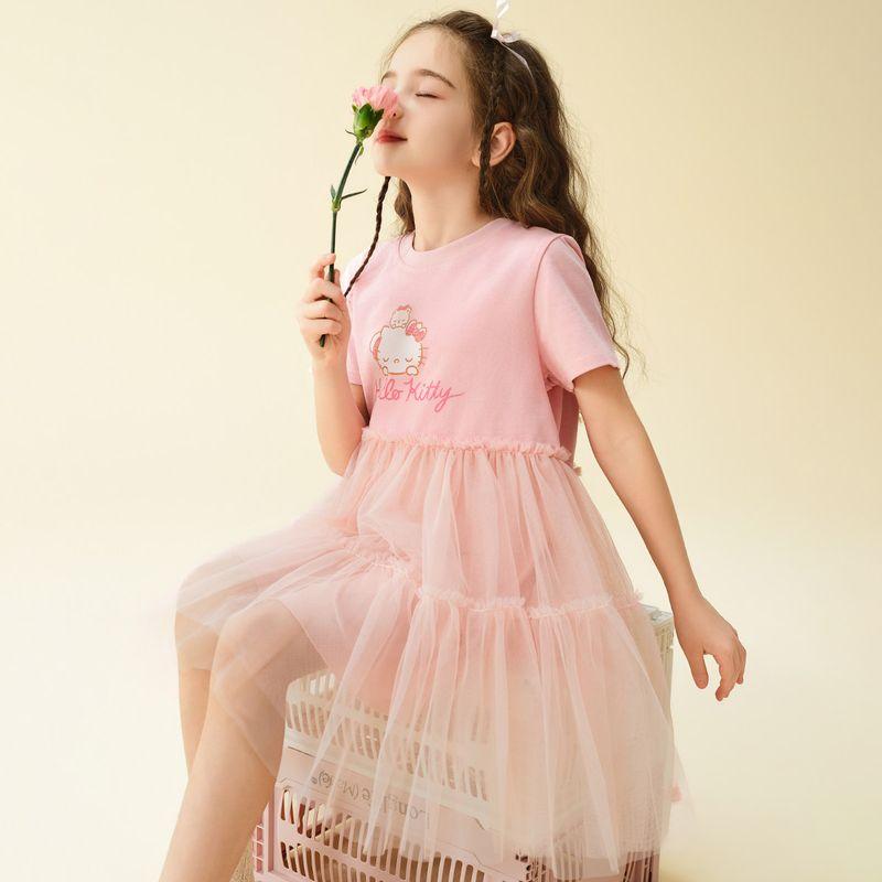 Hellokitty Girls  Skirt Summer 2025 New Pink Mesh Kidsren s Dress Girls Summer Long Skirt Pink 160