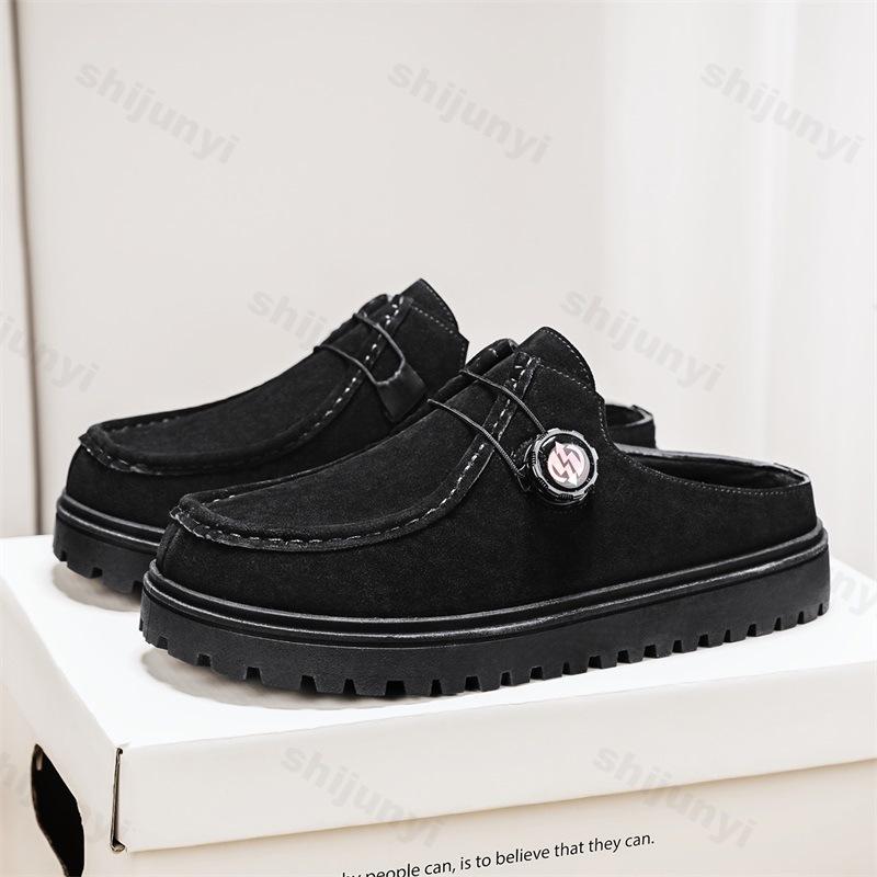 

Модные мужские ретро-дизайн, модные повседневные полушлепанцы на толстой подошве для осени 2025 года, новые, удобные, универсальные, нескользящие, массивные шлепанцы 39 чёрный