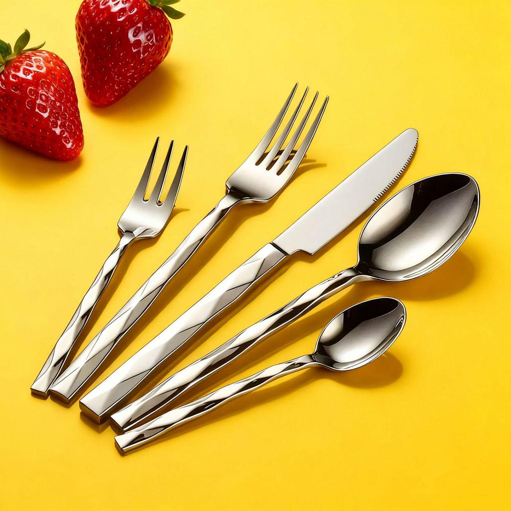 410 Stainless Steel Diamond Handle 5-Piece Tableware Set: Knife, Fork, Spoon for Steak/Western Food in Gift Box