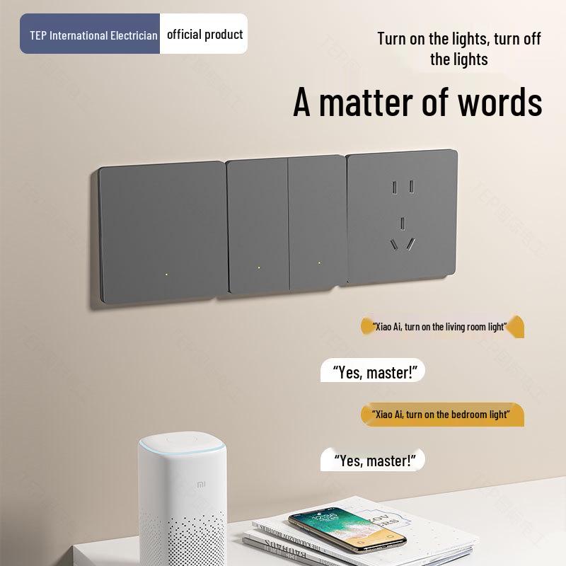 86-Type Smart Concealed Switch Socket, Gray Panel, Compatible with Mijia Mesh 2.0 Voice Control.