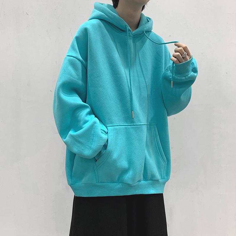 Korean Style Casual Unisex Hooded Pullover Sweatshirt - Long-Sleeved, Solid Color, Perfect for Spring and Autumn.