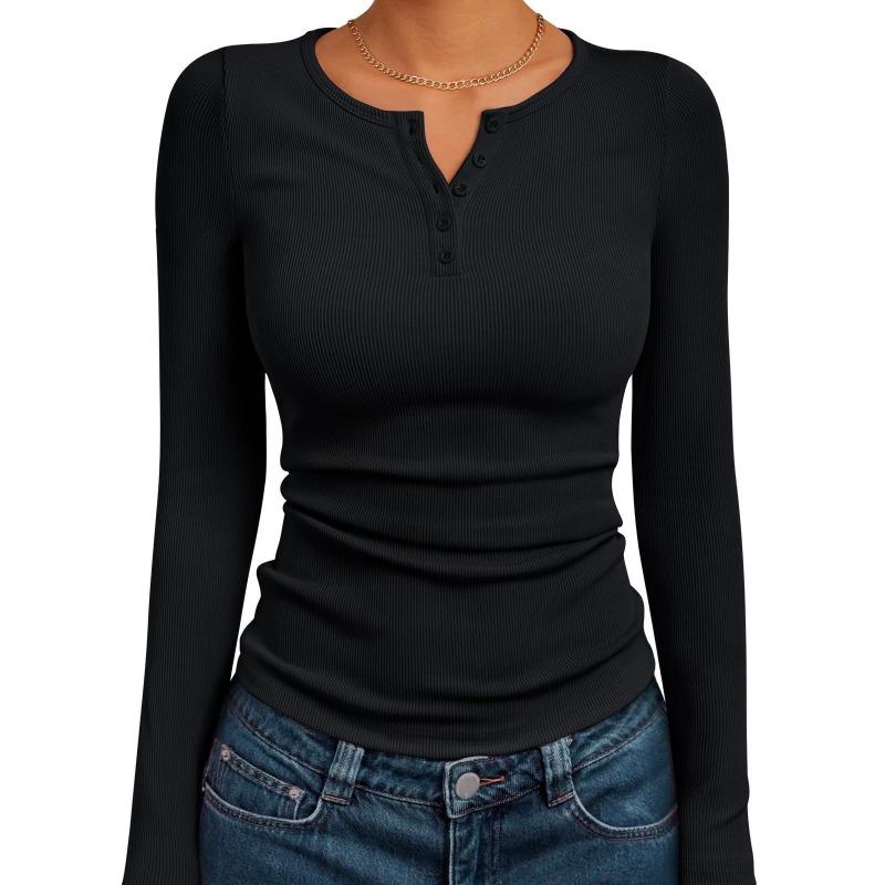 TIFICY Camicette e camicie con scollo a V a maniche lunghe con stampa tinta unita primavera autunno moda casual da donna