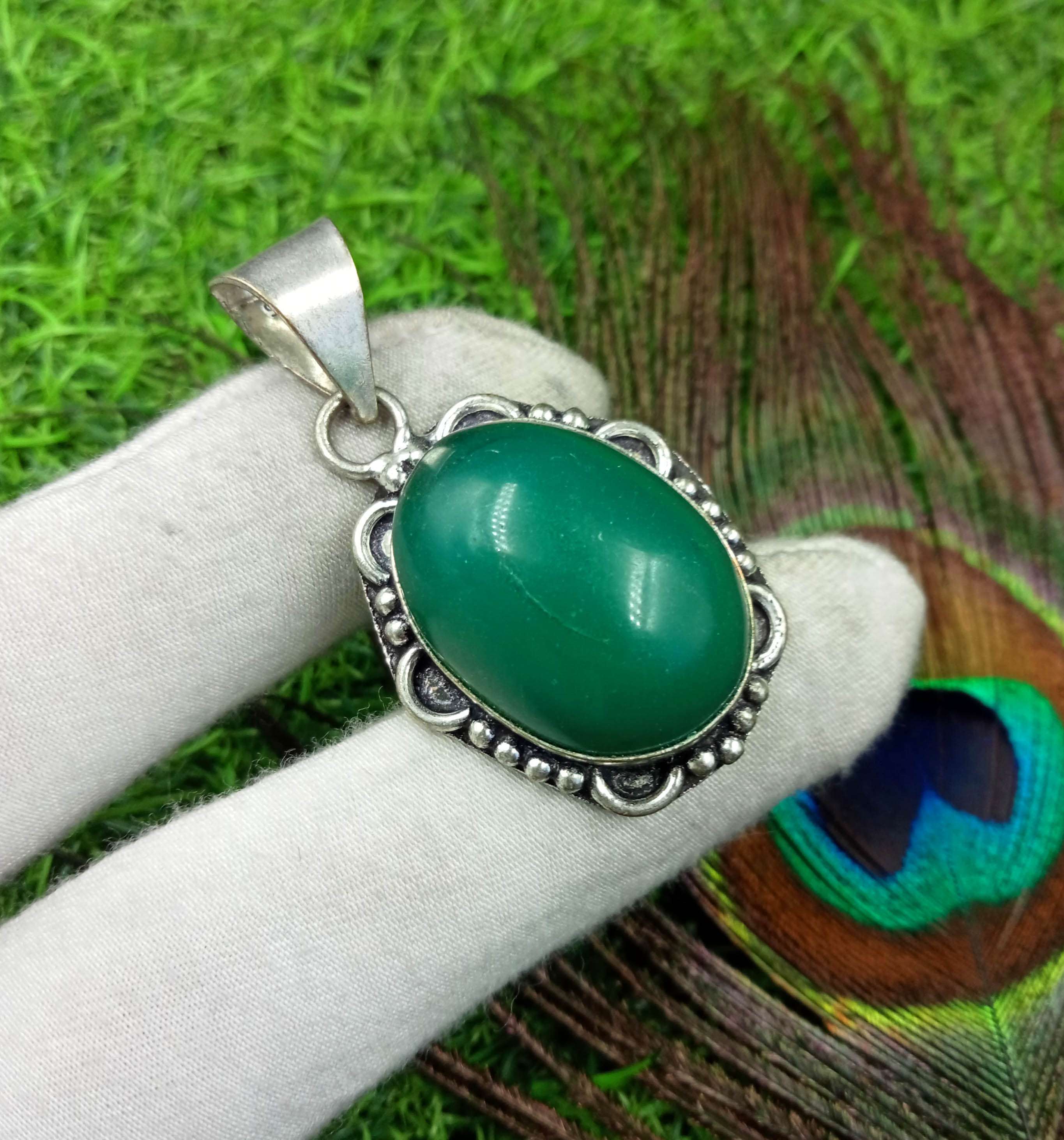 

Подвеска из зеленого оникса 925 пробы с серебряным покрытием DEP-110