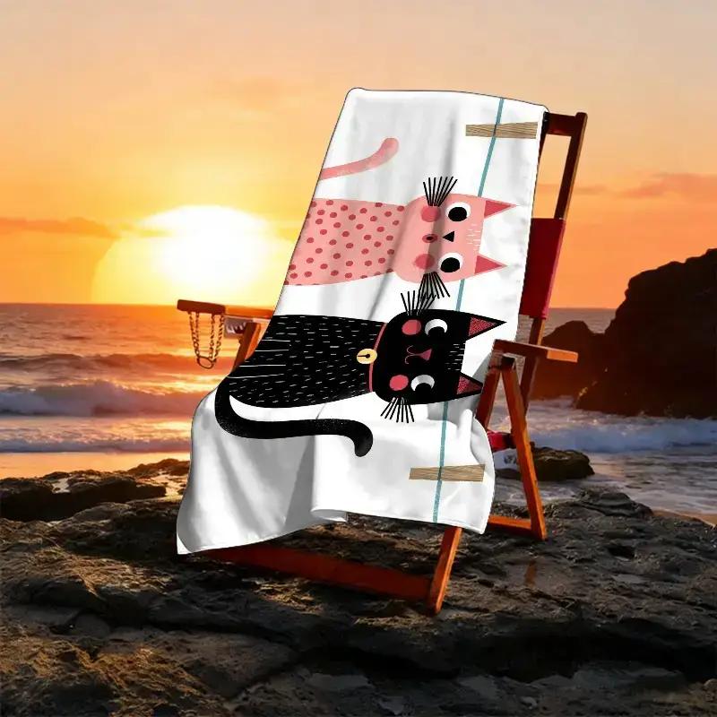 1pc Pet-Friendly Social Day Theme Beach Towel, Cute Pet Day Beach Towel, Parkour Cat Hanging Action Area, Cat Museum, Cat-Themed