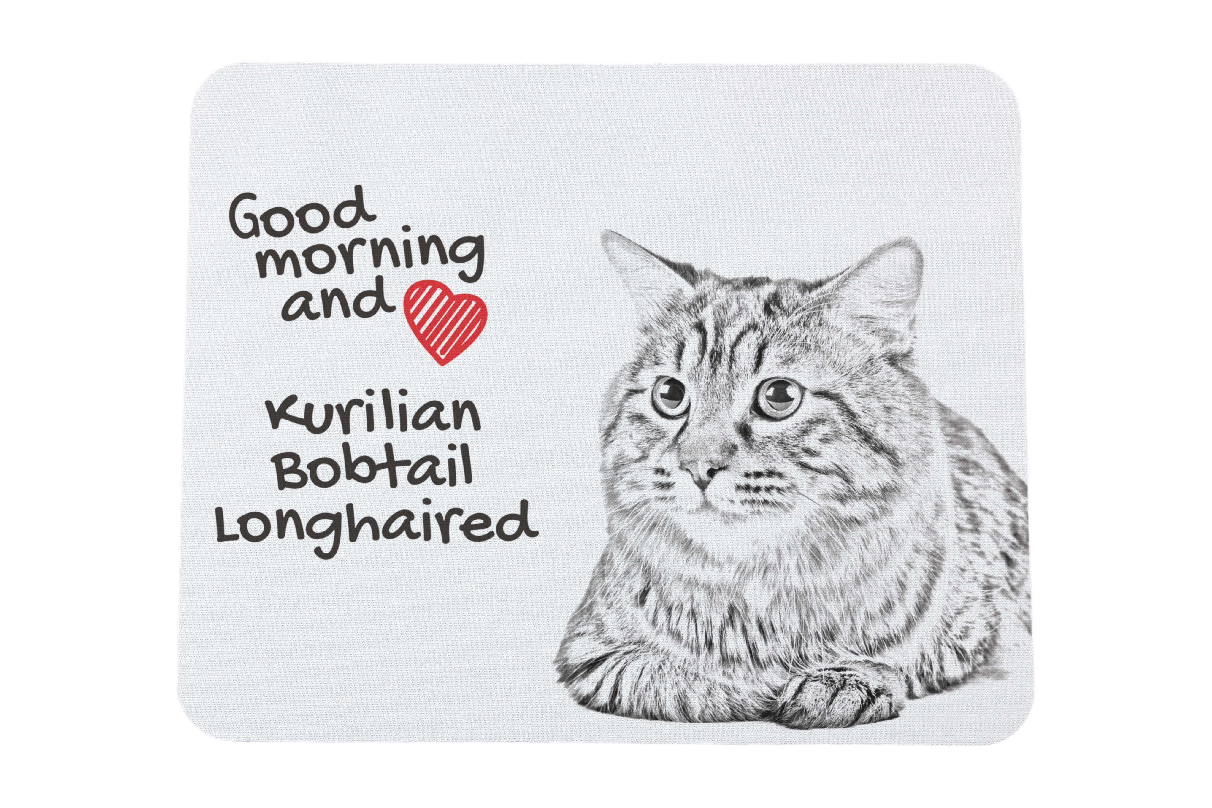 

Kurilian bobtail longhaired - mouse pad with print, personalized cat pad, unique gadget for an office worker from the Art-Dog brand білий