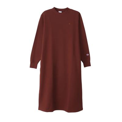 One Piece Long Sleeve One Point Logo Embroidery Crew Neck Sweat One Piece Dress Basic CWSW053Z Brown L Women's