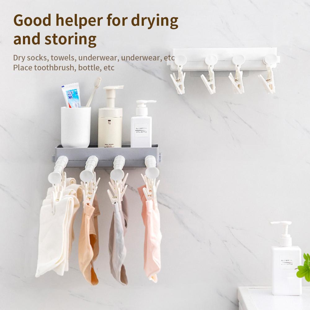 Wall-mounted Retractable Folding Underwear Drying Rack Dormitory Free Punching Clothespin Socks Underwear Windproof Storage Clip