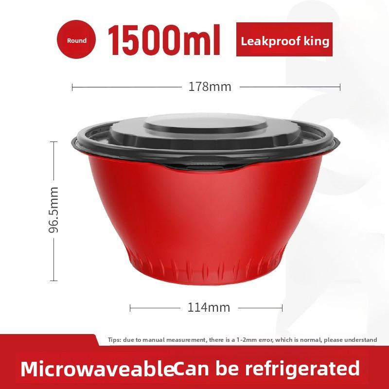 Disposable PP Bowl Red Seal Takeout Food Container with Lid Round Microwave Safe