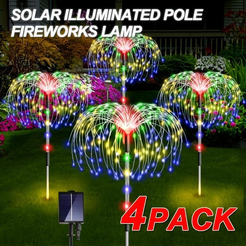 4PACK Outdoor Solar Lighting Copper Flash Post Light, LED 8 Modes Garden Landscape Light, Stainless Steel Rod with Light Source Sensor