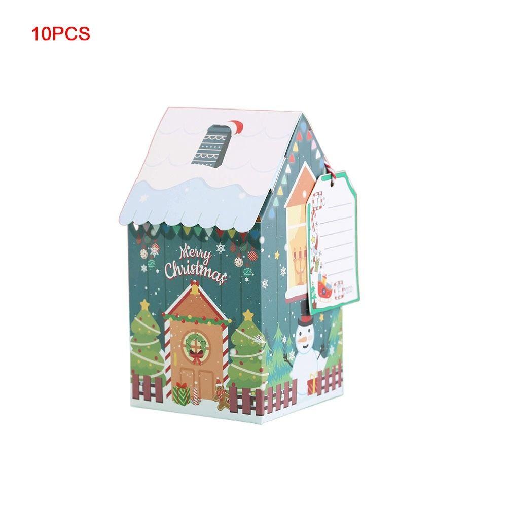 10Pcs Kraft Paper Christmas Gift Box Xmas Ornament Packaging Boxes New Candy Bags  New Year