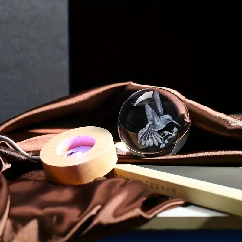 1 Pc 3D Hummingbird Crystal Ball, Creative Laser Engraving, Suitable for Home Bedroom Decoration, Birthday, Graduation Gifts