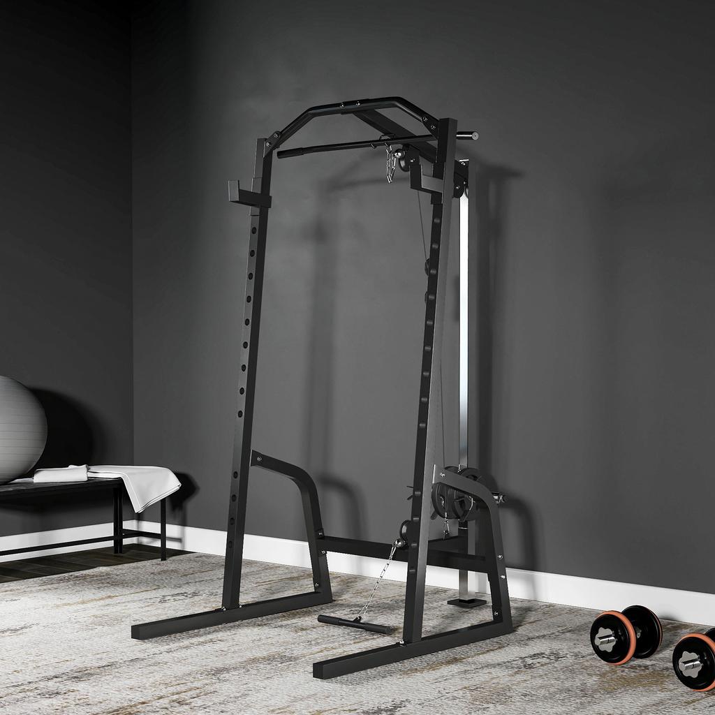Power Cage Power Rack with 15-Level Squat Rack, Cable Pulley System, Lat Pulldown & Pull Up Bar