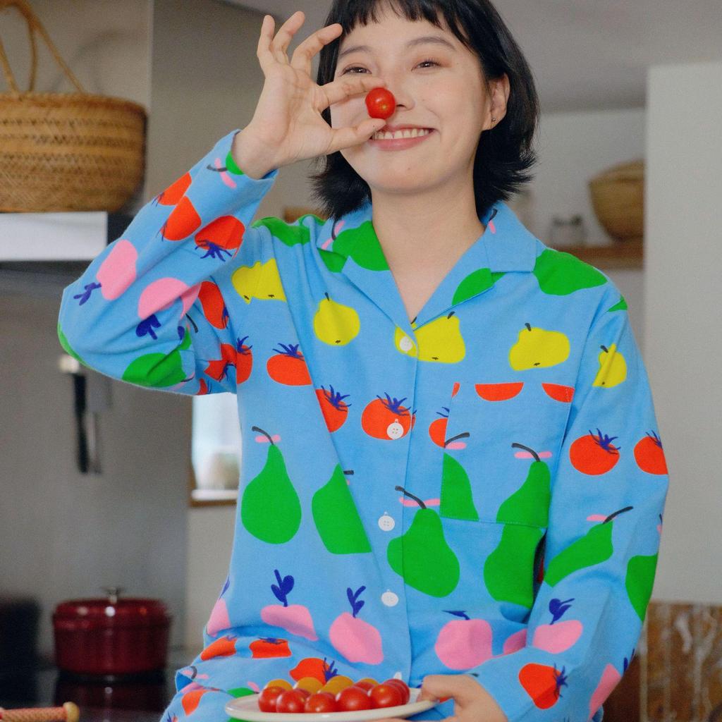 Women's Brushed Cotton French Pajamas - Comfy, Loose-Fit Long Sleeve Set for Spring & Autumn