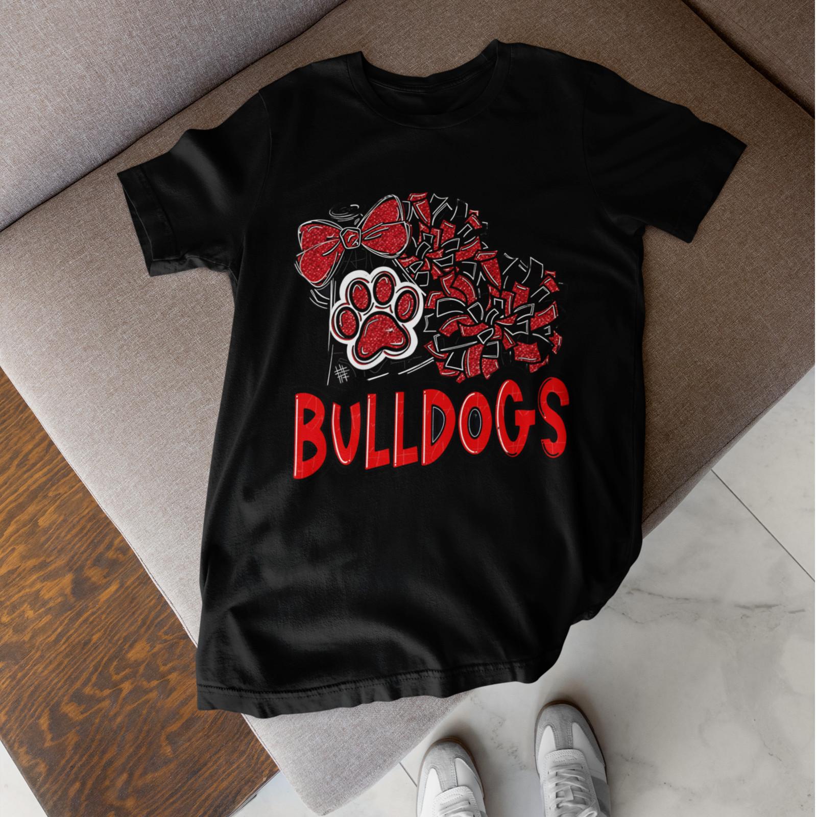 Bulldogs Cheer Shirt Paw Bow Pom Pom School Spirit Mascot Fan Tee 3XL
