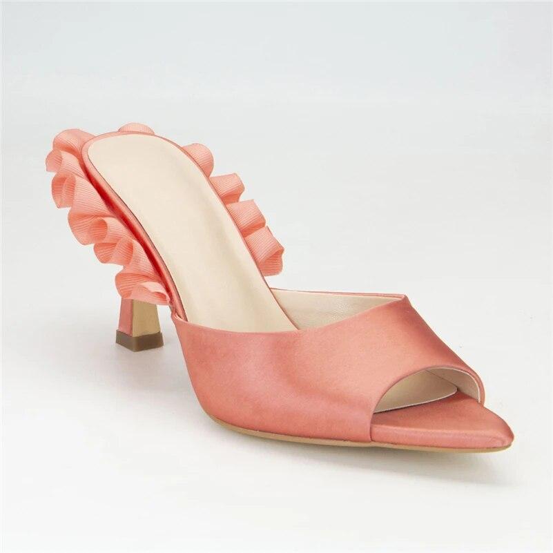 

Женские шлепанцы с острым носком, босоножки на тонком высоком каблуке, тапочки с оборками, пикантный дизайн, женская модная обувь, летняя оранжево-красная обувь, 42 36 оранжево-красный