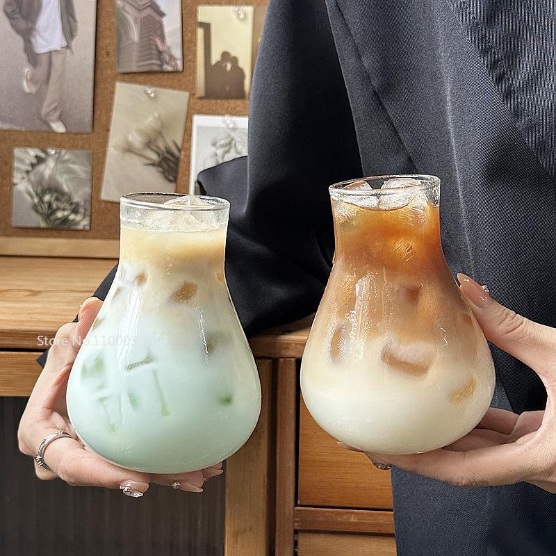 6PCS Bubble Glass Ins Net Red Cafe Coffee Cup Heat-resistant Water Cup Iced Latte Americano Coffee Drink Juice Cups