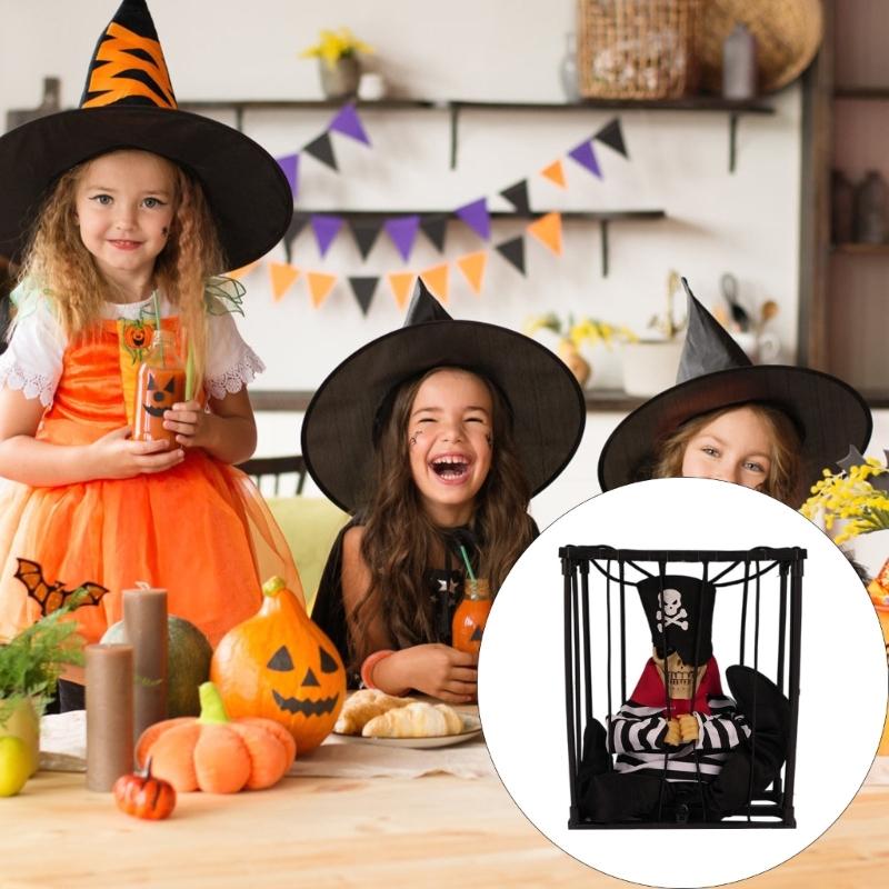 Movable Scary Skull Cage Props Screaming Halloween Decorations Activated Haunts Cage Specter Party Supplies For Home