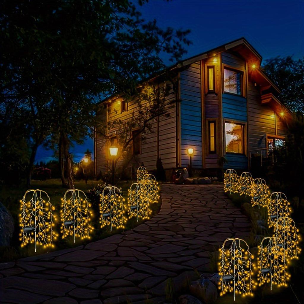 2PCS LED Solar Firework Light 8 Lighting Outdoor Waterproof Modes Solar Power Willow Trees Lights Garden Courtyards Decor Solar Lamps
