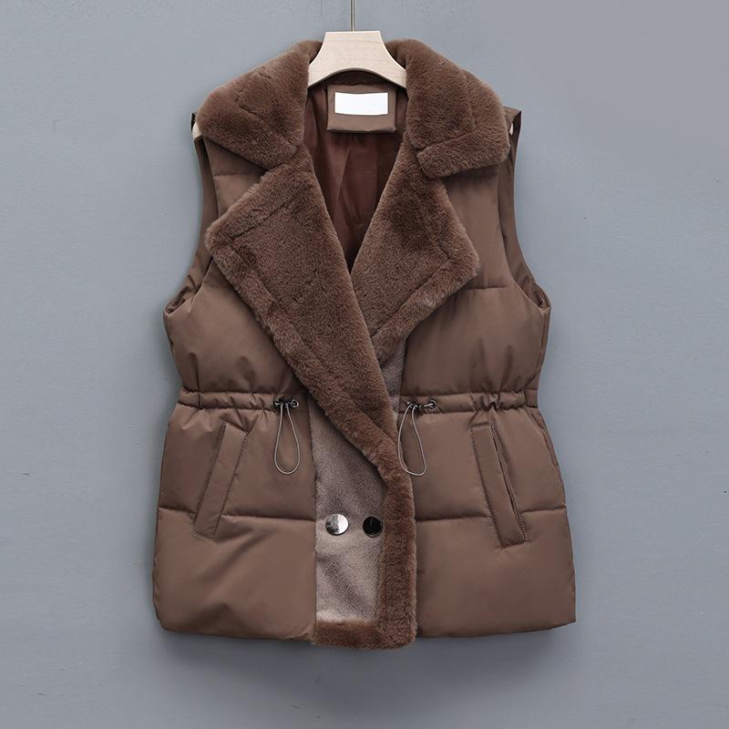 New large-size women's clothing winter new double-breasted fur collar waist cotton-padded vest women's vest jacket