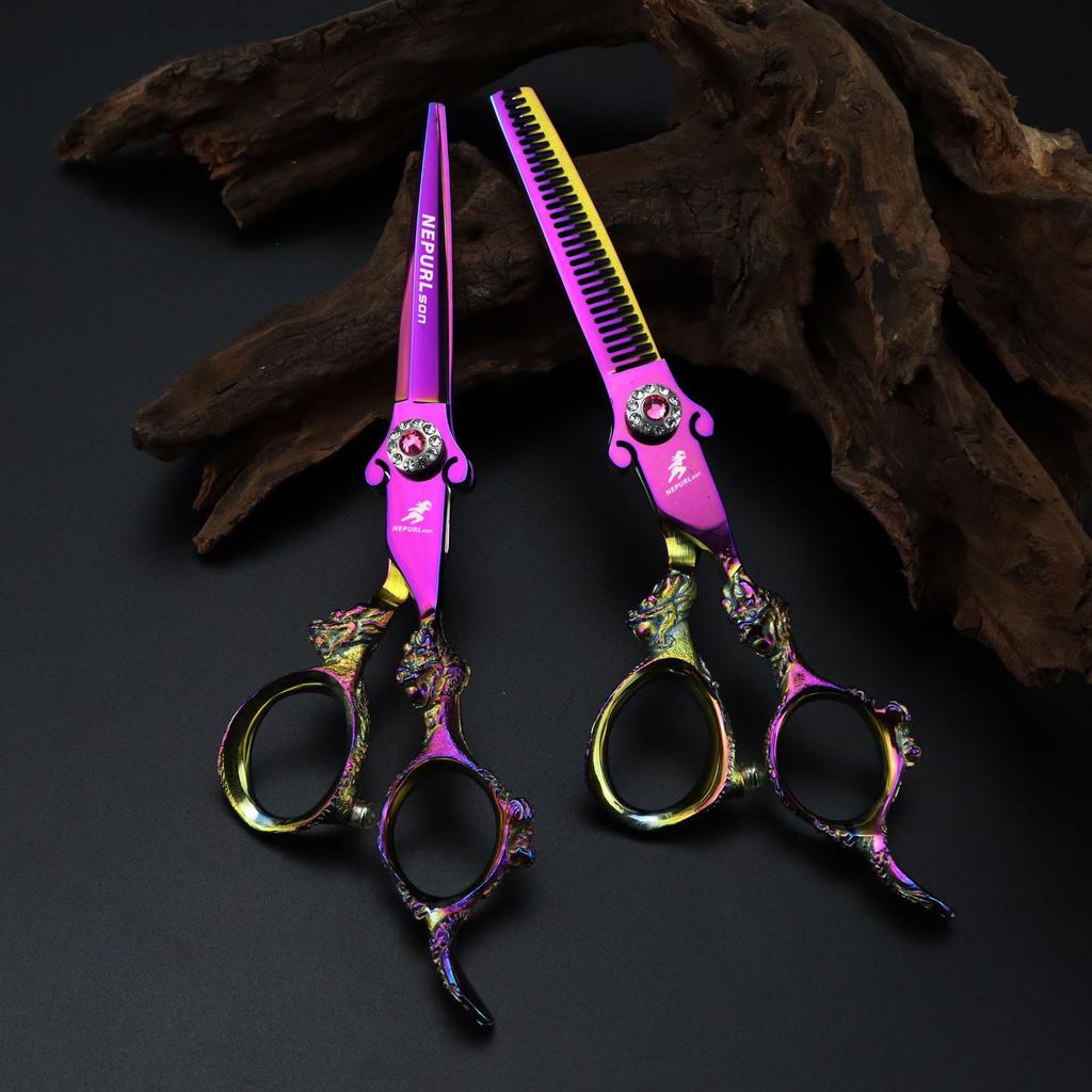 6.0 Inch Nimpson Pink Sword Type, Dragon Handle Hair Scissors, Hair Scissors, Flat Scissors, Tooth Scissors, Thin Scissors