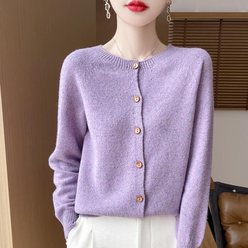 Women's Polka Dot Wool Cardigan, Round Neck, Single-Breasted, Korean Style Loose Fit for Autumn/Winter