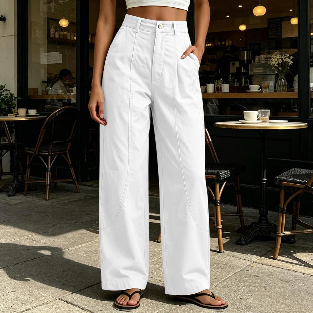 Women's Casual Color Wide Leg Pants Mid Loose Fit for Everyday Wear