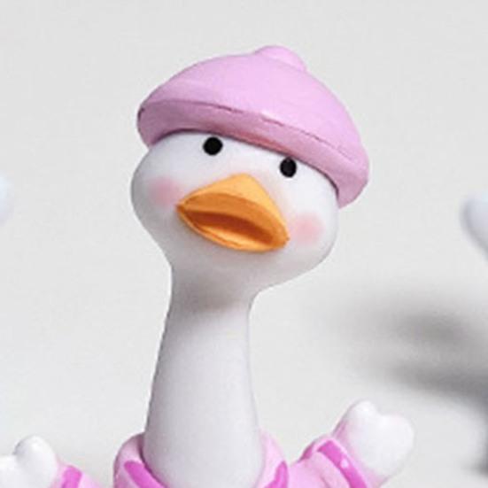PVC Duck Figurine 4Pcs Mini Cartoon Figurines, Cute Polka-dot Pajamas Statues, Miniature Figures Macaron Animal Ornaments for Car Console Desktop