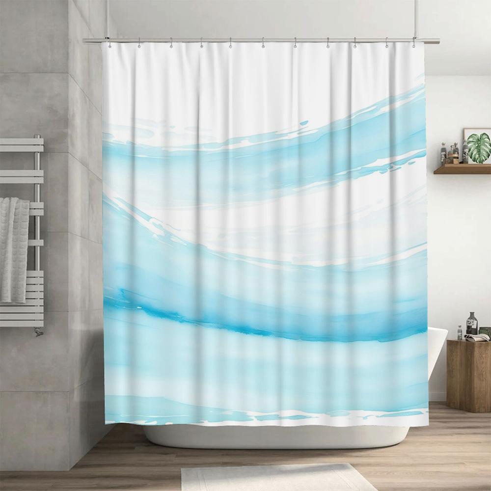 Blue White Shower Curtain Waterproof Bathroom Decor Customizable Size Plastic Hook Rings for Bathtub 72 x 84 Inches (183cmx213cm