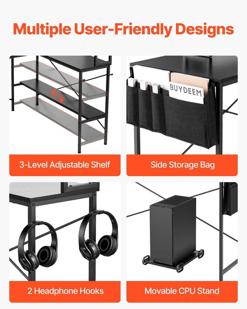 L-Shaped Computer Desk, 1.7m Reversible Corner Gaming Desk with Monitor Stand & Movable CPU Stand, Modern Stylish PC Table Sturdy Work Workstation for