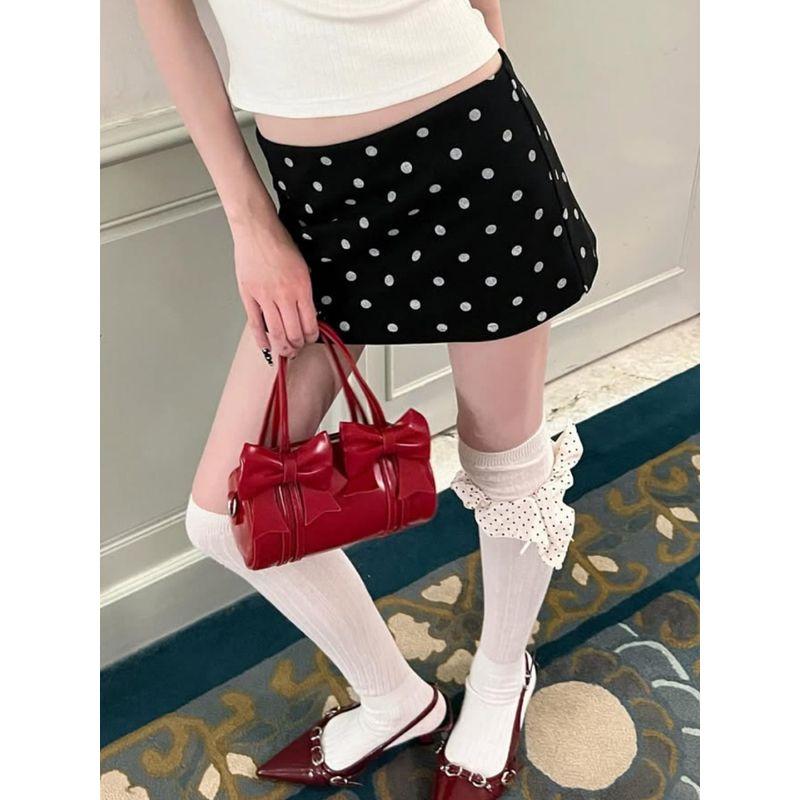 Miu Polka Dot Pure Desire Sexy Stylish Side Zipper Two-Way Mini Culottes Low Waist Slim Looking A- Line Skirt