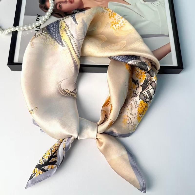 Women S Chinese Style Printed Silk Scarf Elegant Commuting Gift For Mom