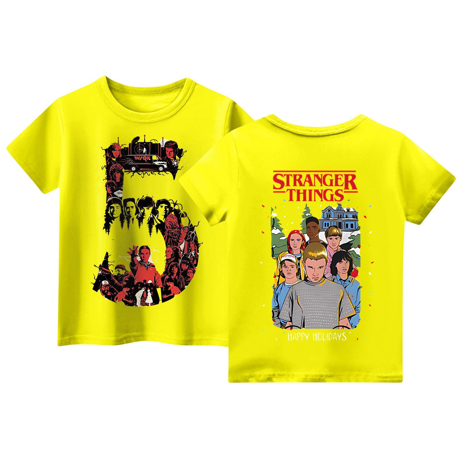 

Children s Short Sleeve Tops Casual Print T Shirt Round Neck Pullover Blouse 160 жёлтый