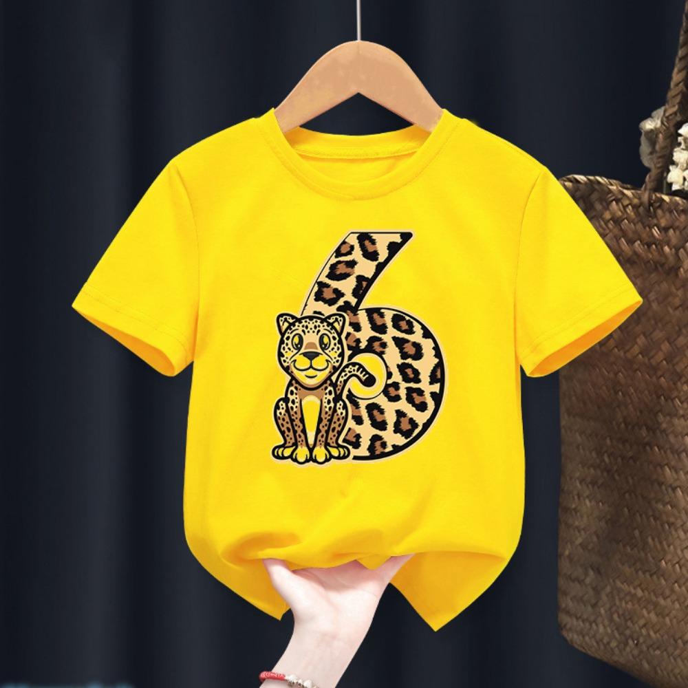 T-Shirt For Boys Funny Animal Leopard 1-10th Birthday Number Print Kids Clothes T Shirt Summer Boys Birthday Clothes Baby Tshirt