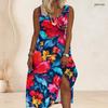 Women Plus Size Scoop Neck Sleeveless Floral Printed A Line Long Dress