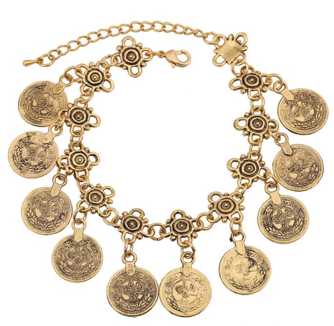 Party Hippy Boho Beach Turkish Jewelry Gold Color Coin Vintage Bohemia Carved Coin Bracelets Bangles for Woman Pulseras